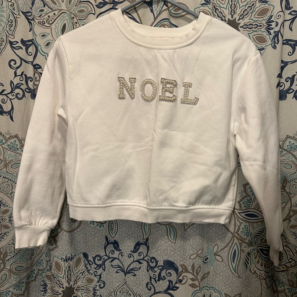 White Sweatshirt with Embellished Letters